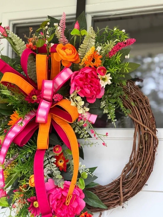 Pink & Orange Peony Dream Wreath - Picture 4 of 6